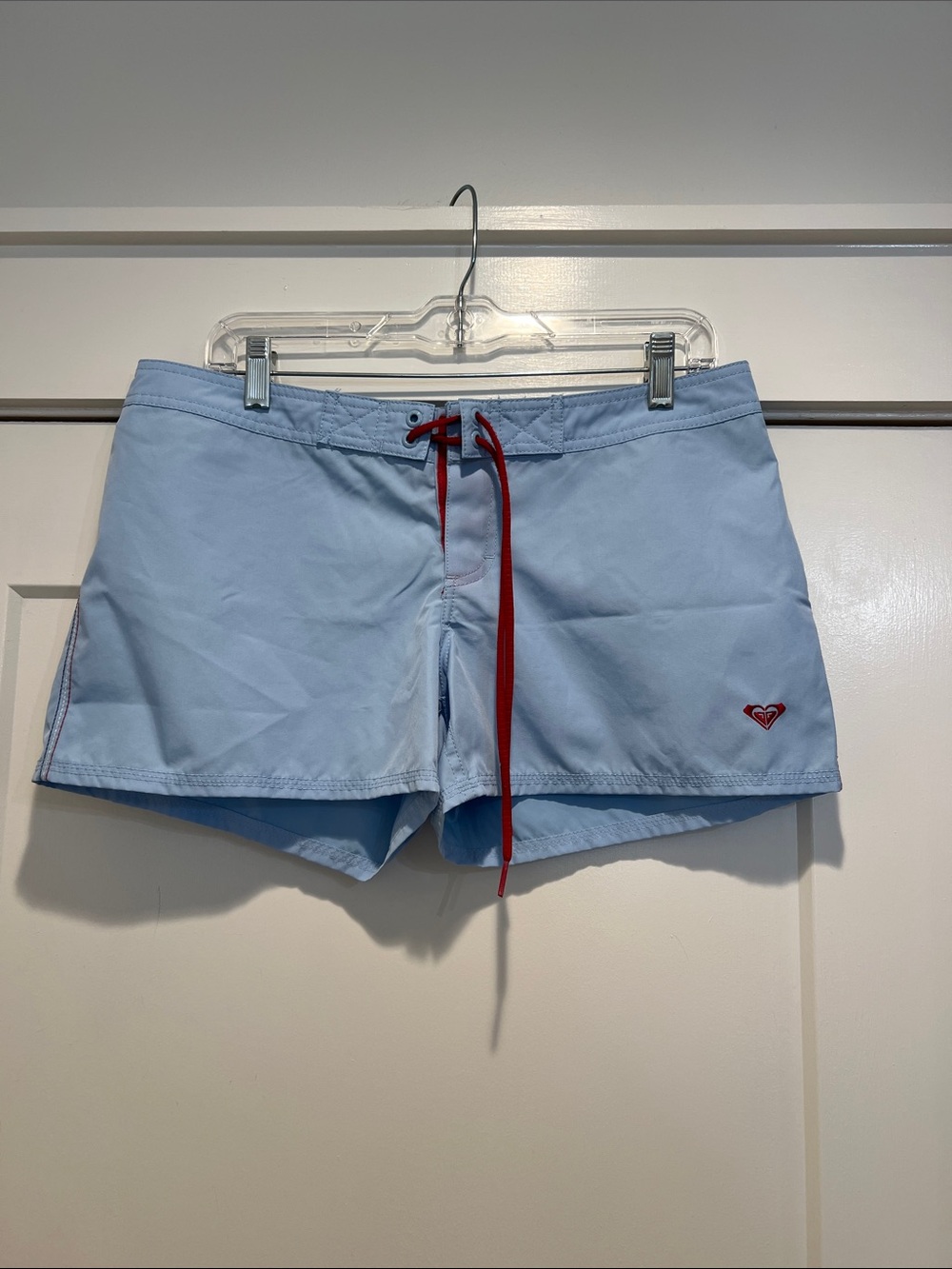 Roxy Light Blue Athletic Swim Shorts with Red Drawstring size 9.